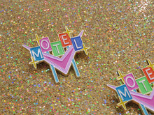 Load image into Gallery viewer, Retro Vintage Motel Neon Sign Enamel Pin by Merch Motel