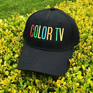 Retro COLOR TV Embroidered Black Hat by Merch Motel