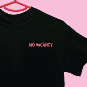 Embroidered Retro Vintage No Vacancy Neon Sign Black T-Shirt
